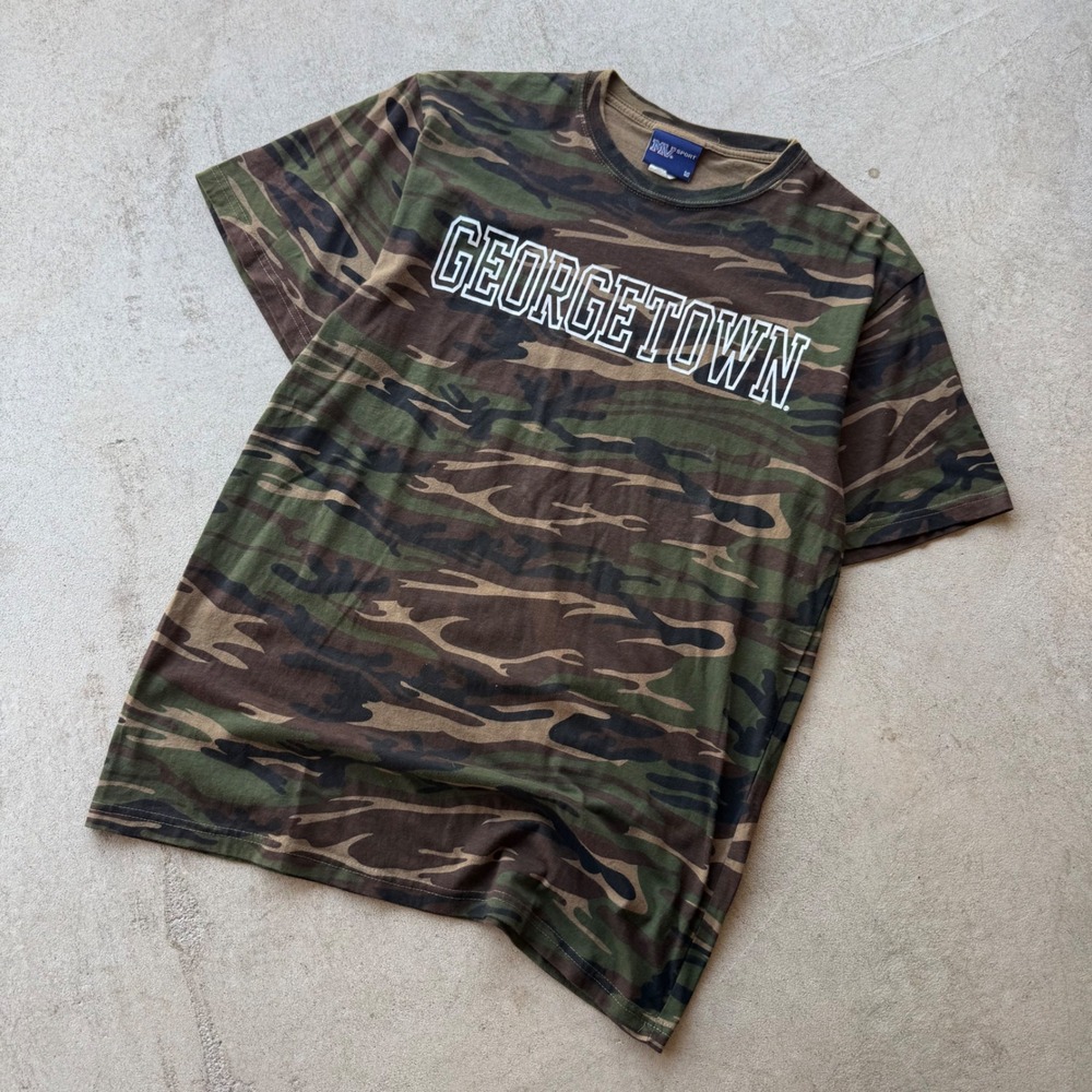 90s Mens Georgetown Hoyas Camo Biker Grunge Streetwear T-Shirt M‎
